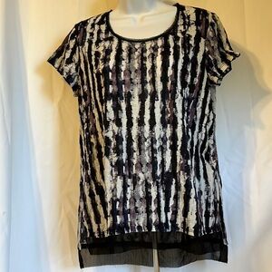 Simply Vera Wang Women’s Medium Black Purple White Short Sleeve Light Blouse